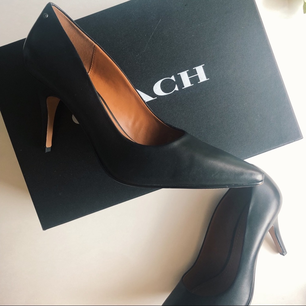 Worn Once COACH 85mm Black Leather Pump Heel Black